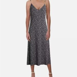 MICHAEL KORS Leopard Print Midi Tank Dress, Black White, Size Small